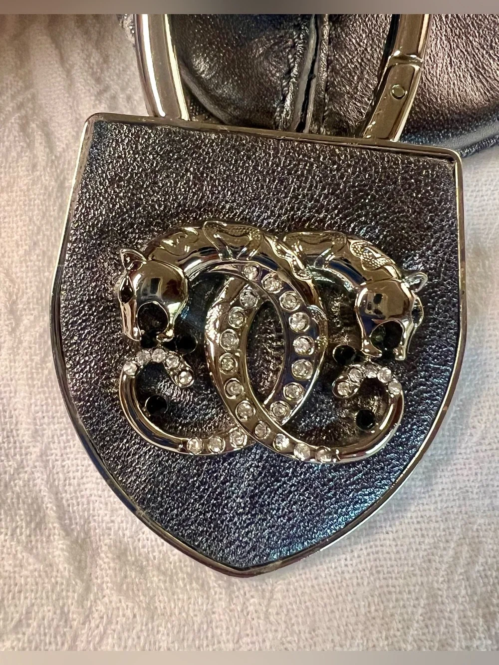 Sharif Genuine Leather Wristlet w/ Panther King Ring Metallic Silver Used Once
